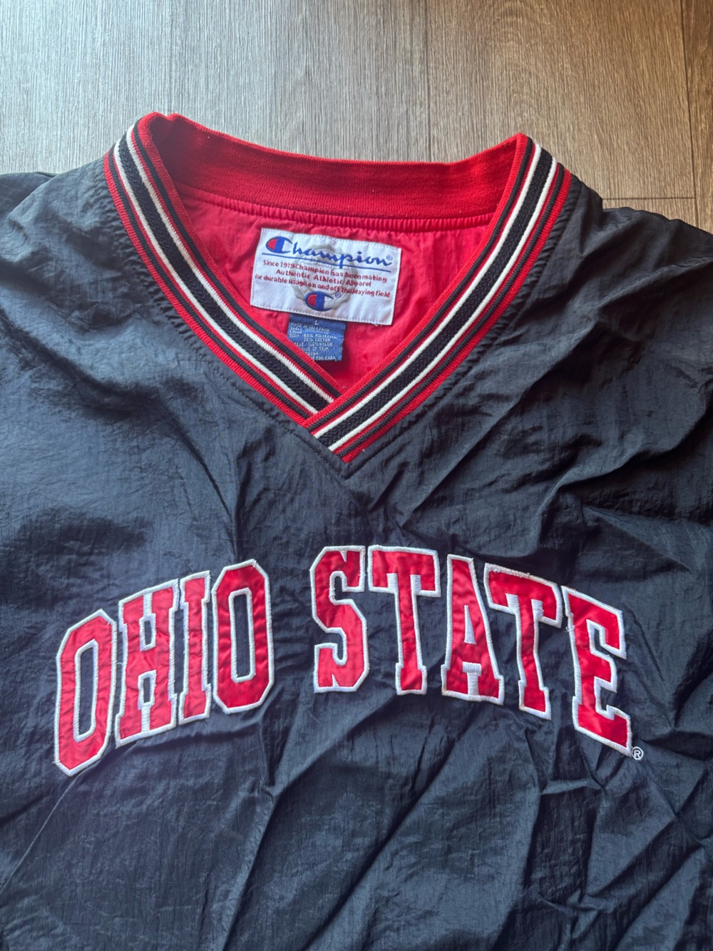Vintage Ohio State Champion Red and Black Striped Collar Windbreaker - Picture 2 of 8